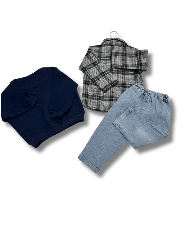 JİKKO BABY Gömlek Sweat Üçlü Takım
