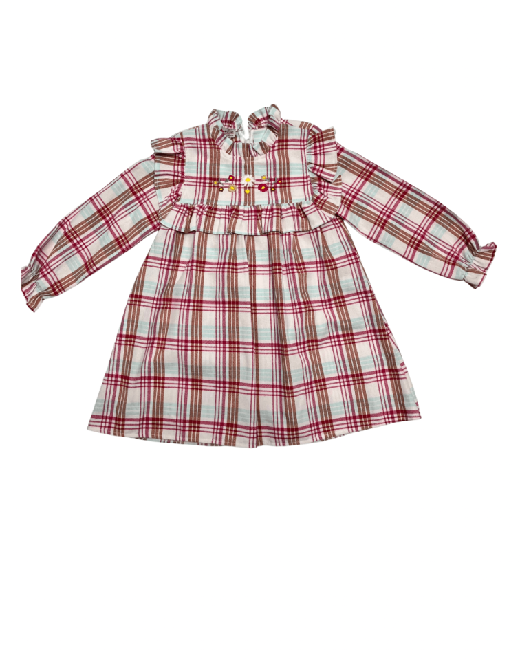 ECOLKIZ Ekoseli Nakışlı Elbise