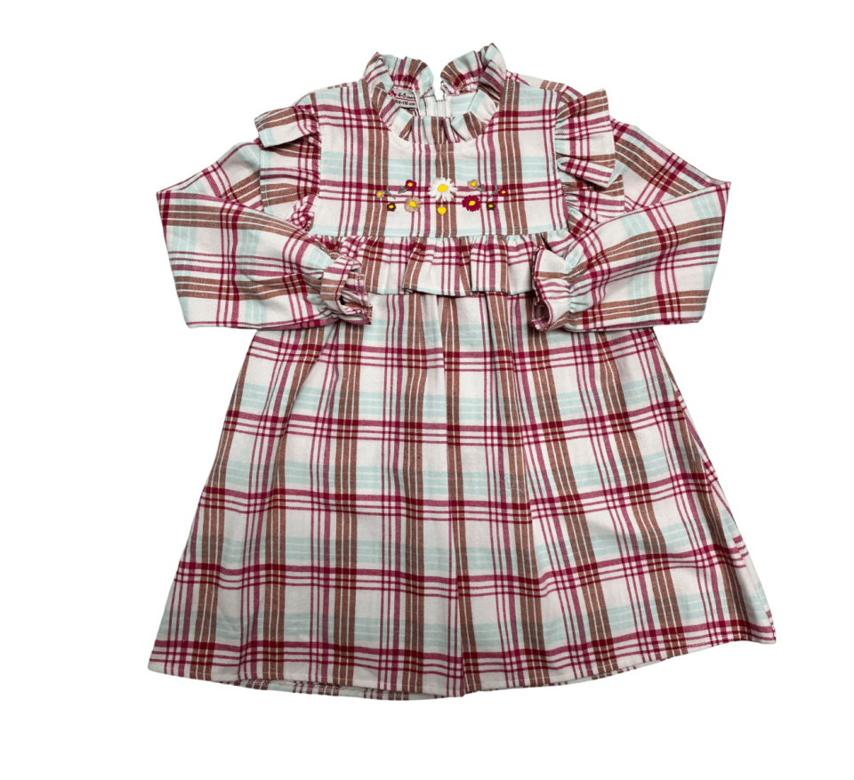 ECOLKIZ Ekoseli Nakışlı Elbise