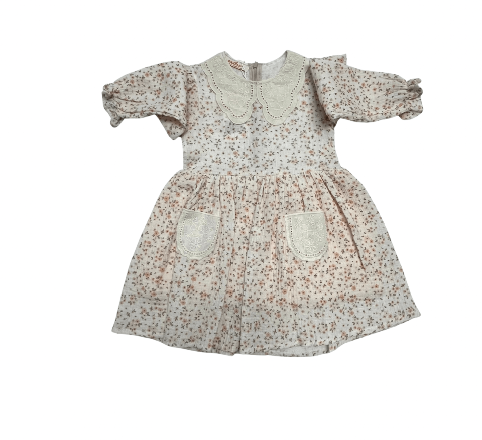 ECOLKIZ Dantel Yaka Çicekli Elbise