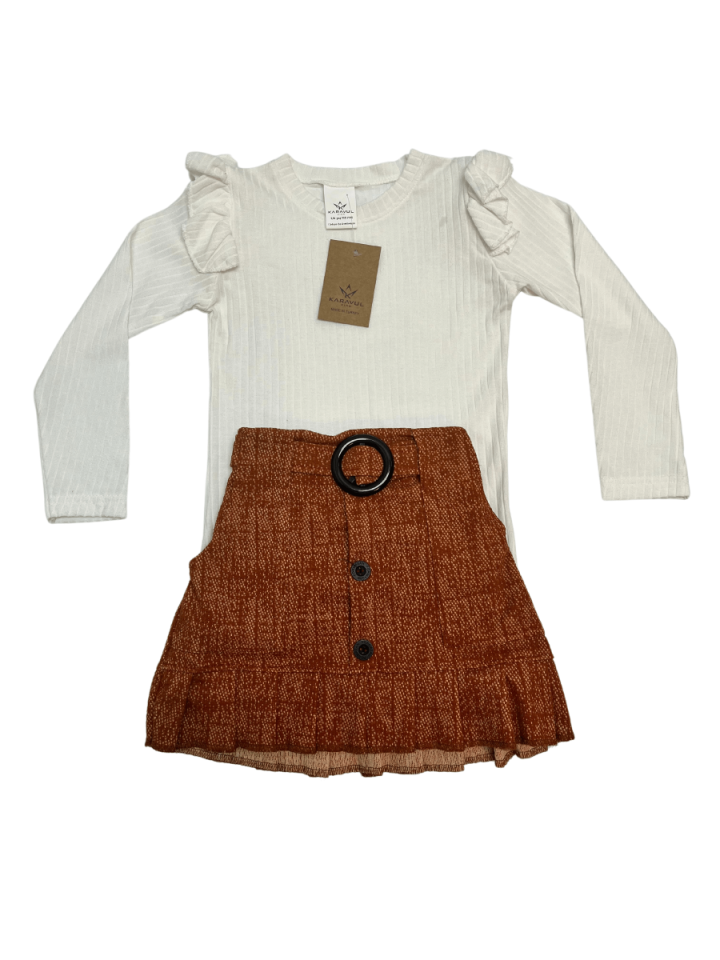 KARAVUL KİDS Fırfırlı Eteği Kemerli Takım